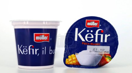 Photo for Rome, Italy - February 14, 2024: MULLER Yogurt with Kefir. Molkerei Alois Muller GmbH, Aretsried, Germany - Royalty Free Image