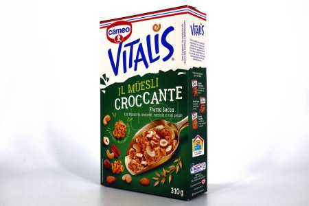Photo for Rome, Italy - February 14, 2024: VITALIS Muesli crunchy with dried fruit Cameo. CAMEO is a Brand of Dr. Oetker - Royalty Free Image