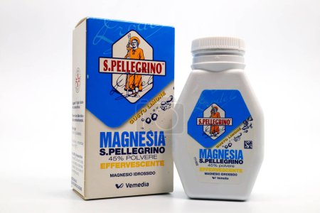 Photo for Rome, Italy - February 17, 2024: Magnesia San Pellegrino Prodel for the treatment of constipation and heartburn. Vemedia Manufacturing B.V. - Royalty Free Image