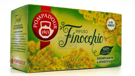 Photo for Rome, Italy - February 17, 2024: POMPADOUR Fennel Tea, deflating and digestive action. Pompadour is a brand of Teekanne GmbH and Co. KG - Royalty Free Image