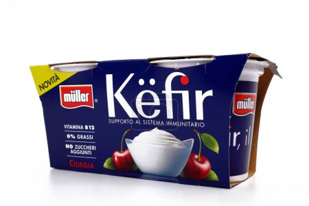 Photo for Rome, Italy - February 17, 2024: MULLER Yogurt with Kefir. Molkerei Alois Muller GmbH, Aretsried, Germany - Royalty Free Image