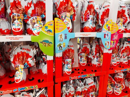 Photo for Rome, Italy - March 14, 2024: Kinder Surprise Easter Chocolate Eggs. Kinder Surprise is a brand of products made in Italy by Ferrero - Royalty Free Image