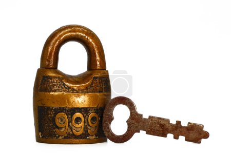 Photo for Philadelphia, USA - March 27, 2024: Antique 1890s Brass Scandinavian 999 Padlock by Miller Lock Company, Philadelphia - USA - Royalty Free Image