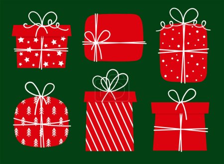 Ilustración de Conjunto de cajas de regalo de Navidad dibujadas a mano. Navidad regalos clipart - Imagen libre de derechos