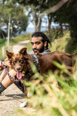 Border Collie Hund lächelt glücklich und erwachsener Mischlingshund hinter beiden blickt mit leicht erstaunter Miene in die Kamera