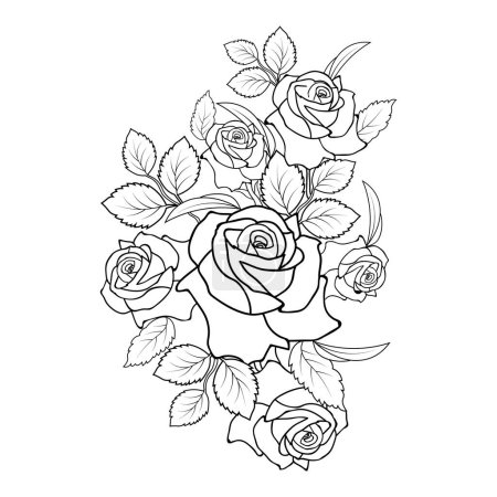 Illustration for Rose pencil art beautiful hand-drawn flowers on a white background. vector illustration. natural leaf buds collection coloring page bouquet of roses artistic, simplicity isolate image clip art. - Royalty Free Image