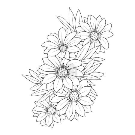 Illustration for Vector drawing of the spring and summer flowers, a gerbera blossom daisy bouquet of artistic, simplicity, Highly detailed vector illustration, doodling and zentangle style, tattoo design, coloring book - Royalty Free Image