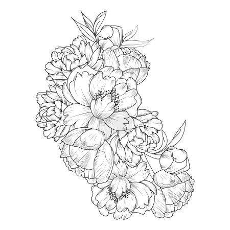 Illustration for Monochrome hand drawn doodle flowers. sketch for greeting cards, and posters. vector illustration. - Royalty Free Image