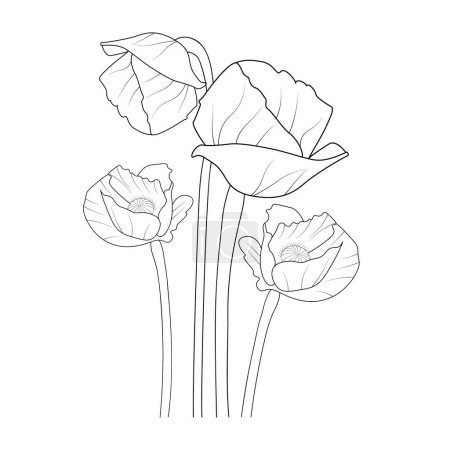 Illustration for Beautiful floral garden with poppy flowers. vector illustration. - Royalty Free Image