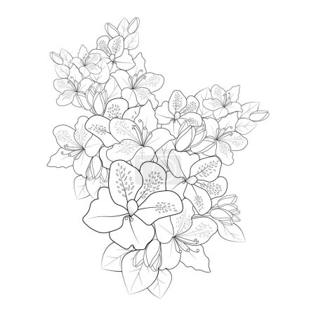 Foto de Monochrome hand-drawn vector floral pattern, sketch illustration with flowers. flower design for card or print. and painted flower illustrations isolated on a white background and drawn floral patterns with flowers azalea vector illustration. - Imagen libre de derechos