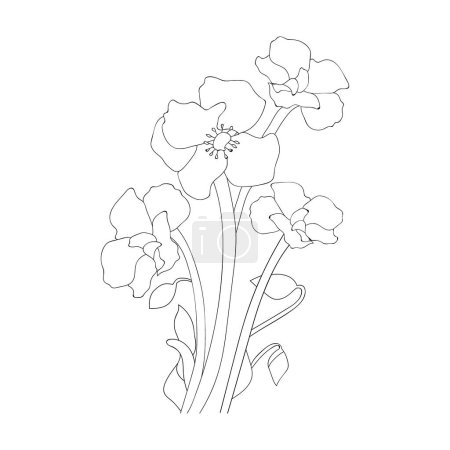 Ilustración de Vector illustration of a beautiful wildflower coloring pages, flower line art. - Imagen libre de derechos