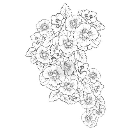 pansy flower drawing, pansy flower vector art, pale blue pansy, a bouquet of pansy flowers, vector illustration of beautiful flowers. floral elements for design, flower design for card or print. hand-painted flower illustration isolated on white.