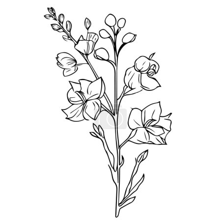Foto de Hermosa flor dibujada a mano en blanco y negro con hojas. aislado sobre fondo blanco. - Imagen libre de derechos