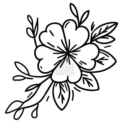 Illustration for Clip art minimalist periwinkle flower outline, simple Catharanthus line drawings, simple periwinkle flower drawing, pencil sketch Sada bahar flower drawing a hand-drawn sketch of a flower with leaves vector illustration small periwinkle drawings - Royalty Free Image