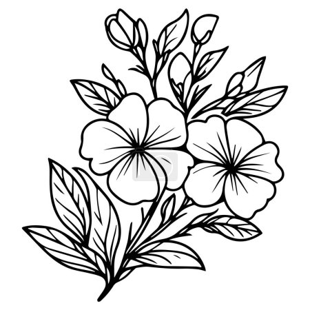 Illustration for Vector drawing flower with black and white ink hand-drawn illustration, Periwinkle isolated, hand-drawn floral element. vector illustration bouquet of periwinkle, sketch art beautiful Catharanthus roseus flower tattoo - Royalty Free Image