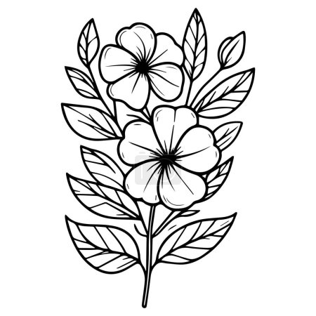 Illustration for Vector drawing flower with black and white ink hand-drawn illustration, hand-drawn coloring pages and book of artistic, blossom flowers vinca, engraved ink art,  flower tattoo designs vintage noyon tara drawings - Royalty Free Image