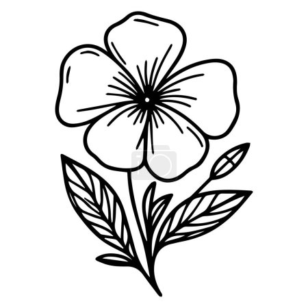 Illustration for Vector drawing a flower with black and white ink hand-drawn illustration, periwinkle flower line drawing, clip art periwinkle flower outline, noyontara coloring pages for kids, step-by-step periwinkle flower drawing, Madagascar periwinkle drawing - Royalty Free Image