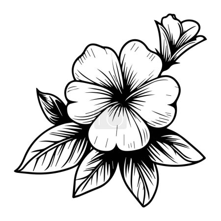 Illustration for Vector drawing flower with black and white ink hand-drawn illustration, Small periwinkle flower tattoo for kids, hand-drawn periwinkle flower, periwinkle line art, vinca flower home wall decor art poster printing, Sada bahar tattoo black and white - Royalty Free Image