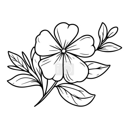 Illustration for Vector drawing flower with black and white ink hand-drawn illustration, Periwinkle, Catharanthus, noyon tara, Periwinkle flower, Madagascar periwinkle, vinca, Catharanthus roseus - Royalty Free Image