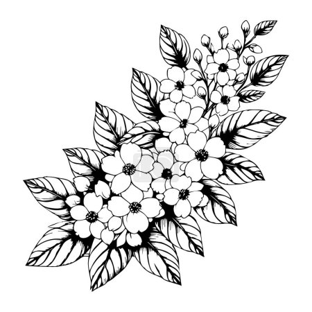 Téléchargez les illustrations : Un dessin noir et blanc d'un bouquet de fleurs - en licence libre de droit