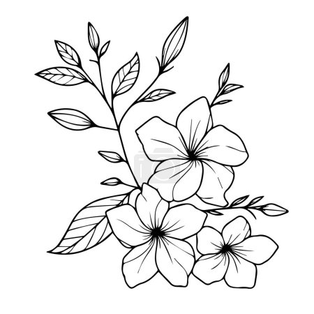 beautiful Allamanda cathartic flower bouquet, hand-drawn coloring pages and book of artistic, blossom yellow rose, engraved ink art,  flower tattoo designs vintage noyon tara drawings beautiful flowers with leaf's decoration