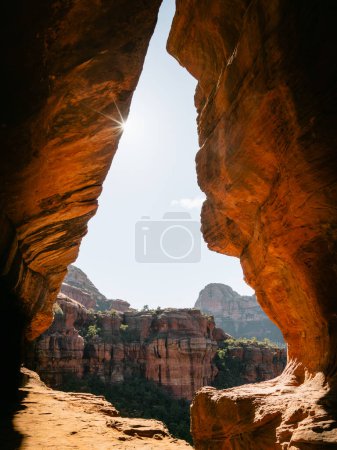 Secret Subway Cave Boynton Canyon Sedona Arizona United States of America with sunstar on top left.