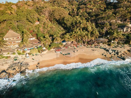 Playa Escondido in Sayulita Mexico Nayarit where the bachelor was filmed. Aerial view at sunset.