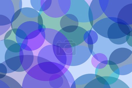 Ein ruhiges und beruhigendes Muster blauer und lila Kreise, die sich überlappen. Die unterschiedlichen Opazitäten und Größen schaffen ein Gefühl von Tiefe und Ruhe, geeignet für einen friedlichen Hintergrund oder eine visuelle Darstellung der Ruhe.