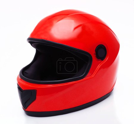 Photo for Car helmet in red color on a white background. Close-up - Royalty Free Image