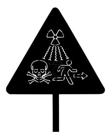 Template or black sign of dirty bomb contaminated area. Flat vector illustration of a sign warning of ionizing radiation of radioactive waste