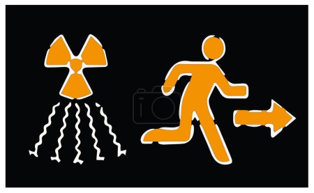 Template or black sign of dirty bomb contaminated area. Flat vector illustration of a sign warning of ionizing radiation of radioactive waste