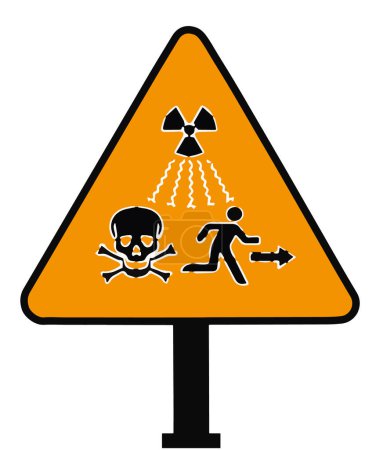 Dirty bomb contaminated zone template or orange sign. Flat vector illustration of a sign warning of ionizing radiation of radioactive waste