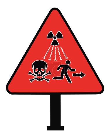 Dirty bomb contaminated zone template or red sign. Flat vector illustration of a sign warning of ionizing radiation of radioactive waste