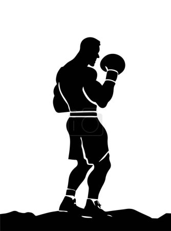 Téléchargez les illustrations : Black boxer silhouette template isolated on white background. Boxer flat vector illustration isolated on white background - en licence libre de droit