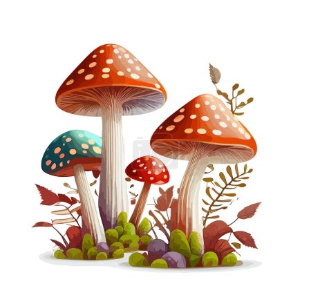 Cartoon mushrooms. Vector illustration, print for background, print on fabric, paper, wallpaper, packaging