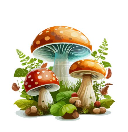 Cartoon mushrooms. Vector illustration, print for background, print on fabric, paper, wallpaper, packaging