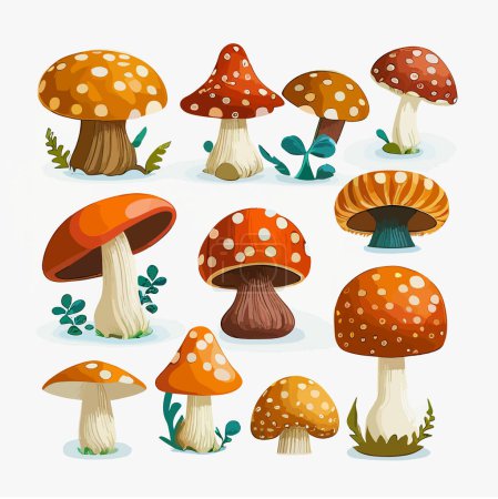 Ilustración de Cartoon mushrooms. Vector illustration, print for background, print on fabric, paper, wallpaper, packaging - Imagen libre de derechos