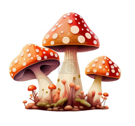 Ilustración de Cartoon mushrooms. Vector illustration, print for background, print on fabric, paper, wallpaper, packaging - Imagen libre de derechos