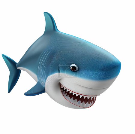 Téléchargez les illustrations : Requin dessin animé bleu à bouche ouverte sur fond blanc. Illustration vectorielle, impression en arrière-plan, impression sur tissu, papier peint, emballage. - en licence libre de droit