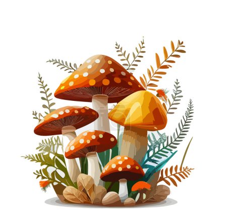 Cartoon mushrooms. Vector illustration, print for background, print on fabric, paper, wallpaper, packaging.