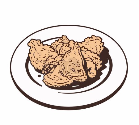 Téléchargez les illustrations : Filet de poulet pané sur une assiette sur fond blanc. Illustration vectorielle - en licence libre de droit