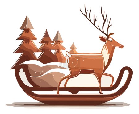 Illustration for Elegant Christmas deer on the background of Christmas trees. Vector illustration, print for background, print on fabric, paper, wallpaper, packaging. - Royalty Free Image