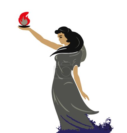 Illustration for The image of a Caucasian girl standing on the waves and holding an eternal flame in her hand. Akhtamar vector illustration - Royalty Free Image