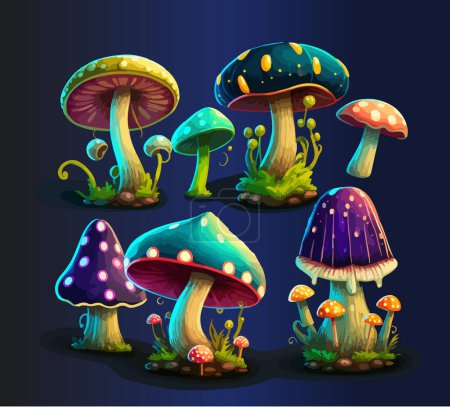 Cartoon poisonous mushrooms. Vector illustration, print for background, print on fabric, paper, wallpaper, packaging.