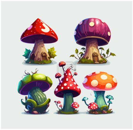 Cartoon poisonous mushrooms. Vector illustration, print for background, print on fabric, paper, wallpaper, packaging.