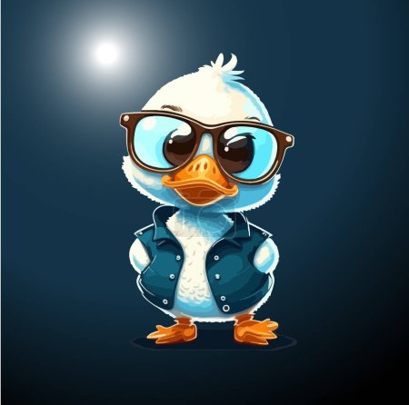 Gangster White Duck Charakter mit Sonnenbrille. Vektorillustration