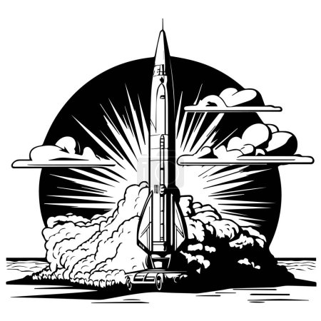 Téléchargez les illustrations : Missile nucléaire en noir et blanc. Illustration vectorielle - en licence libre de droit