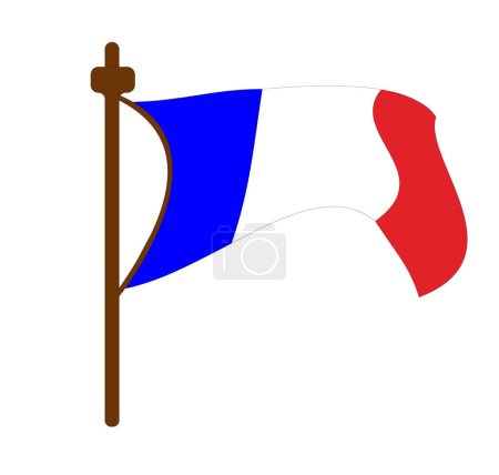 Cartoon waving flag of France on a white background. Vector illustration