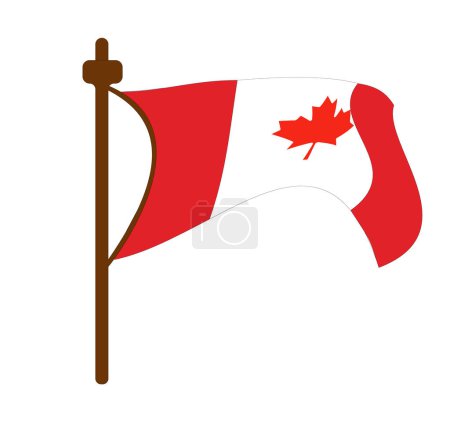 Téléchargez les illustrations : Dessin animé agitant le drapeau du Canada sur fond blanc. Illustration vectorielle - en licence libre de droit
