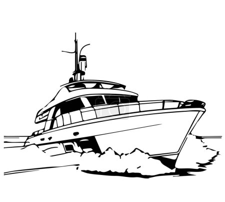 Cartoon cruise ship on white background for coloring. Vector illustration